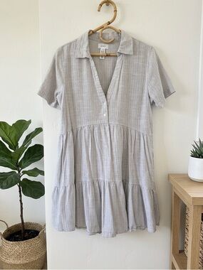 NWOT Japna Tiered Striped Shirt Dress Relaxed Oversized Minimalist Boho Cotton